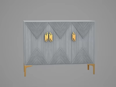 Modern Gray Dresser With Geometric Pattern Doors Golden Handles And Legs 3d model