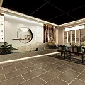 Traditional Teahouse Interior Design Featuring Circular Doorways Wooden Lattice And Wooden Tables Chairs