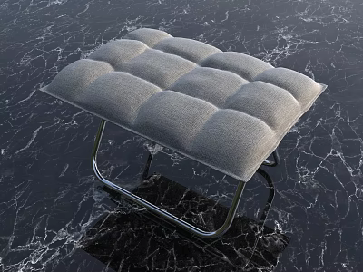 Modern Gray Quilted Sofa Stool With Metal Frame And Padded Cushion Design 3d model