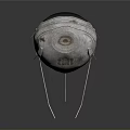 Silver Futuristic Helmet With Metallic Surface Mechanical Components And Cables