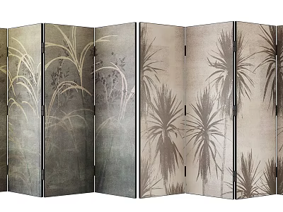 Artistic Multi Panel Folding Screen Featuring Grass And Palm Patterns 3d model