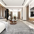 Modern Living Dining Room Interior With Sofa TV Rug Lighting And Curtain Design