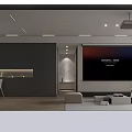 Modern Dining and Living Room Interior With Gray Cabinets TV Wall And Wooden Flooring