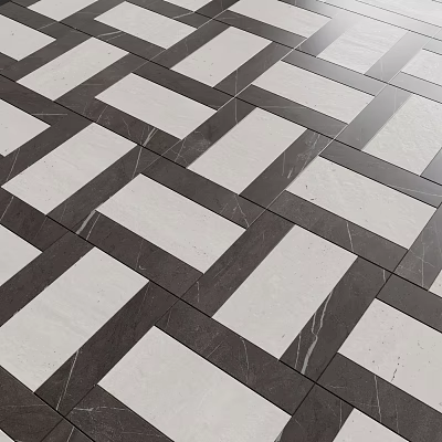 Modern Geometric Black And White Floor Tiles With Interlocking Square Patterns 3d model