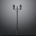 Vintage Street Lamp Design With Double Lantern Heads And Metal Pole