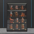 Illuminated Display Cabinet Featuring Zodiac Themed Collectible Figures On Glass Shelves
