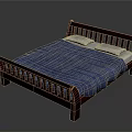 Classic Wooden Bed Frame With Blue Blanket And White Pillows
