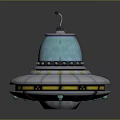 Sci Fi UFO 3D Illustration With Glowing Blue Dome Multi Layered Base And Top Antenna 3d model