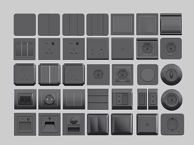 Various Types Of Electrical Switch Panels For Home Interior Wall Design 3d model