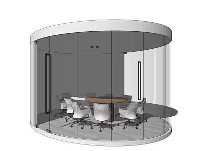 Modern Conference Table in Round Glass Meeting Room With Ergonomic Swivel Chairs 3d model