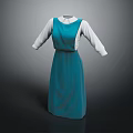 Turquoise Maxi Dress with White Long Sleeves Simple Style Waist Design