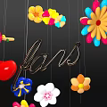 Colorful Hanging Household Decorative Items with Flower Ornaments Heart Shape and Metal Fans Lettering