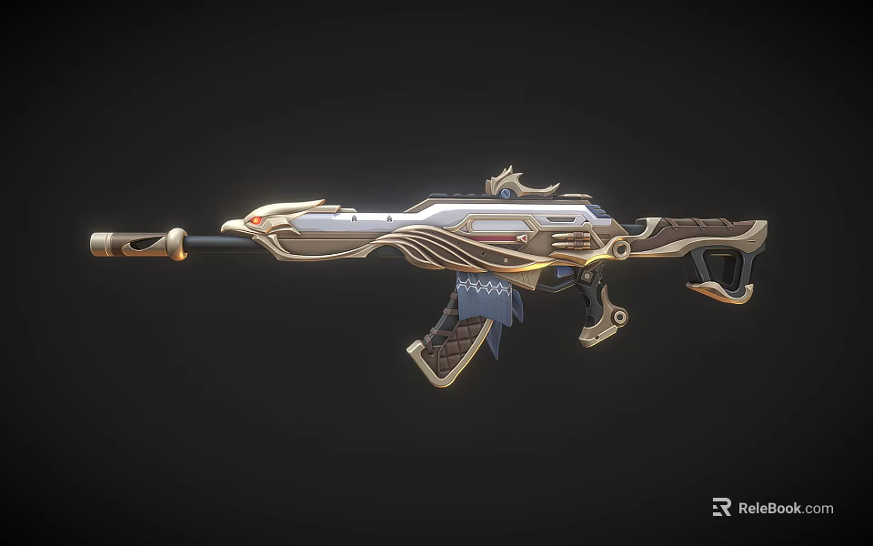 Ornate Decorative Weapon Rifle With Gold Silver Accents And Carved Wooden Grip 3d model 