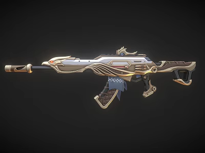 Ornate Decorative Weapon Rifle With Gold Silver Accents And Carved Wooden Grip 3d model