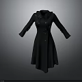 Hooded Long Black Coat with Button Front Design and Flared Silhouette 3d model