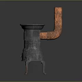Ancient Bronze Vessel With Three Legs Ornate Carvings And Copper Pipe