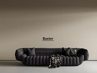 Baxter Black Sectional Sofa With Cushions And Throw Blanket On Beige Wall 3d model