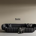 Baxter Black Sectional Sofa With Cushions And Throw Blanket On Beige Wall 3d model