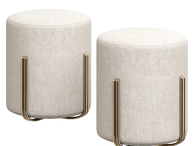 Modern Beige Upholstered Sofa Stools With Round Seats And Golden Metal Legs 3d model