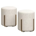Modern Beige Upholstered Sofa Stools With Round Seats And Golden Metal Legs