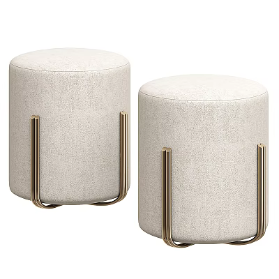 Modern Beige Upholstered Sofa Stools With Round Seats And Golden Metal Legs 3d model