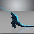 Giant Godzilla Creature Firing Blue Energy Beam With Glowing Spikes On Dark Background