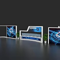 Modern Event Display Wall With Curved Panels LED Screens And Digital Graphics