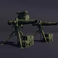 Two Green Military Weapons With Tripod Mounts And Optical Aiming Devices