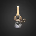 Decorative Metal Candle Holder With Lit Candle And Ornate Base Design