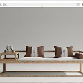 Traditional Chinese Wooden Arhat Daybed With Decorative Pillows And Side Table