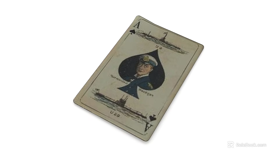 Vintage Ace of Spades Playing Card Featuring Naval Officer And Ship Art LUSO 3d model 