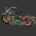Classic Blue Vintage Motorcycle With Brown Leather Seat And Golden Wheels