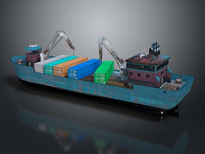 Cargo Ship Carrying Colorful Containers And Cranes 3d model