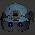 Tactical Weapon Helmet With Blue Exterior And Binocular Attachment For Military Combat Operations
