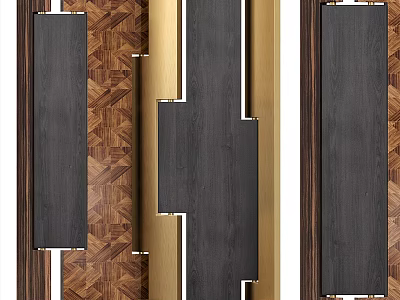 Modern Wooden Room Divider With Dark Brown Panels And Light Gold Geometric Frame Design Interior 3d model