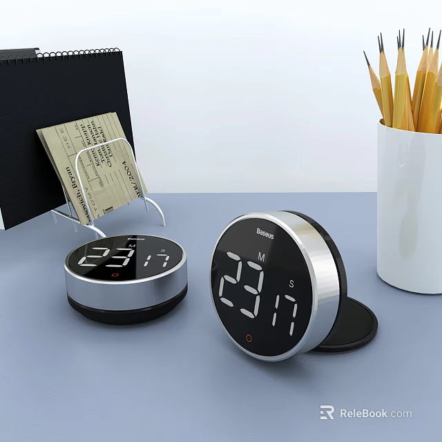Digital Hygrometer Thermometer With Display Screen On Office Desk And Pencil Holder 3d model 
