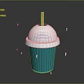 Refreshing Iced Beverage In Teal Cup With White Lid Red Straw And Ice Cubes