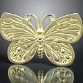 Golden Butterfly Ornament With Intricate Curved Lines And Circular Motifs