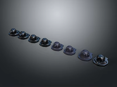 Black Metal Weapon Parts Arranged In Linear Formation For Tactical 3d model