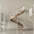 Modern Spiral Staircase Design With Glass Railings Wooden Steps And Metal Structure