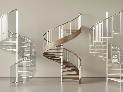 Modern Spiral Staircase Design With Glass Railings Wooden Steps And Metal Structure 3d model