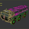 Military Green Six Wheel Vehicle With Red Stripes And Blue Emergency Lights