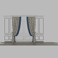 Elegant Floral Pattern Curtains With Blue Trim And White Sheer Layers 3d model