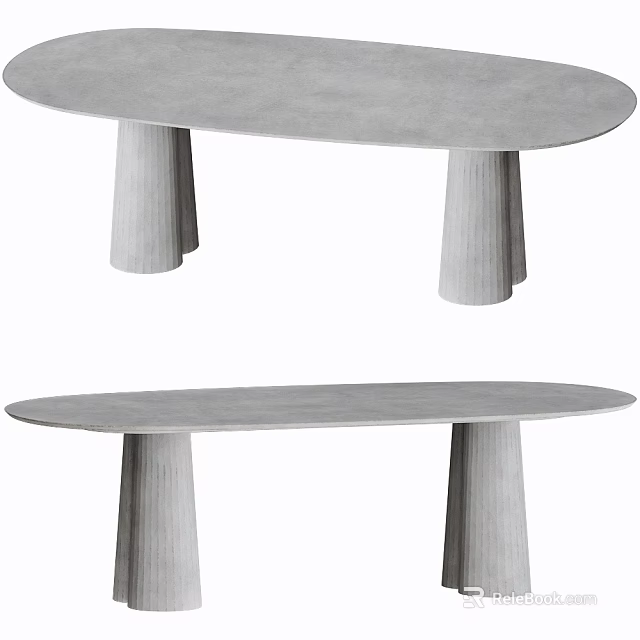 Gray Oval Dining Table with Cylindrical Legs Modern Minimalist Design for Home Interior 3d model 