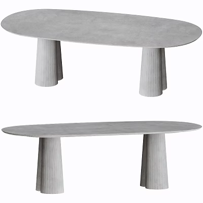 Gray Oval Dining Table with Cylindrical Legs Modern Minimalist Design for Home Interior 3d model