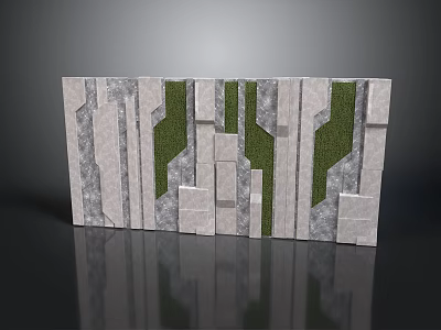 Modern Wall Panel Design With Geometric Gray Blocks And Green Vegetation 3d model