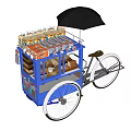 Blue Tricycle Functional Cart with Display Shelf Drinks Bottles and Black Umbrella