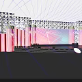 Stage Design with 2003 2023 Numbers Red Blue Background Geometric Shapes and Green Logo Lighting
