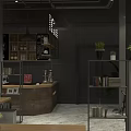 Modern Cafe Interior Design With Wooden Tables Chairs Hanging Lamps Green Plants And Bookshelves