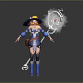 Game And Movie Character Wearing Blue Outfit Yellow Hat Holding Ornate Staff With Red Gem